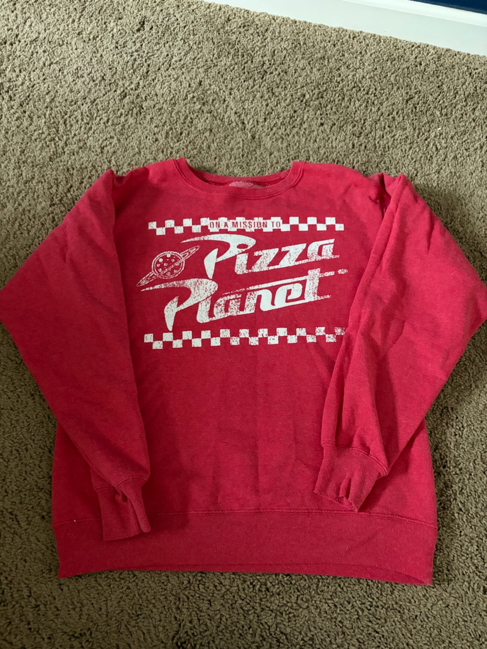 Disney Pizza Planet Red Graphic Sweatshirt - Women's Cozy Pullover